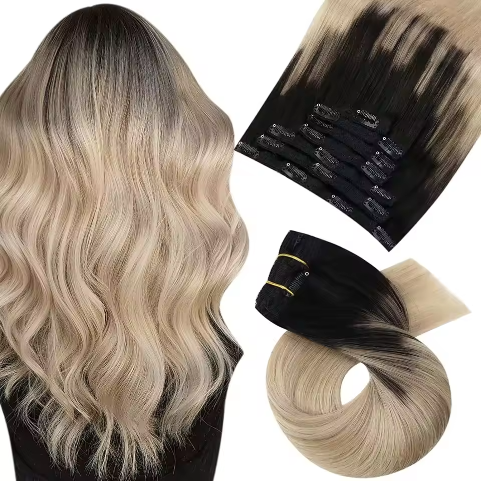 caramel blonde clip hair