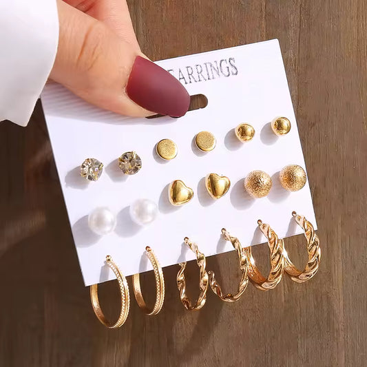 Gold Color Vintage Geometry Pearl Earrings Set for Women