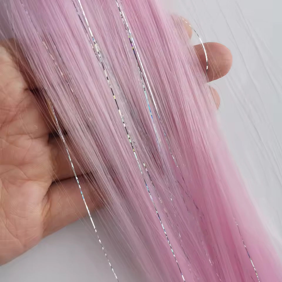 Pink colored hair extensions