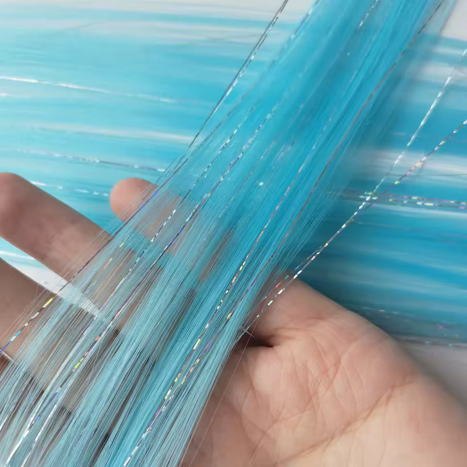 Blue colored hair extensions