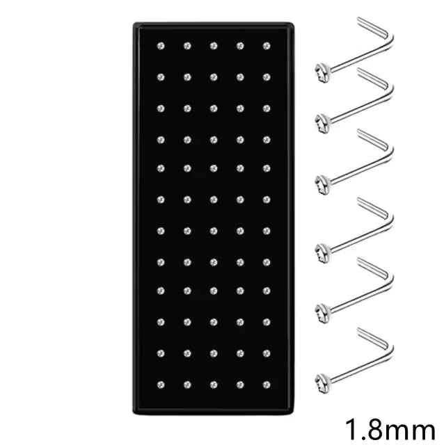 Fashion Crystal Stainless Steel Nose Stud Piercing for Women, Hypoallergenic 1.8mm Nose Ring, Straight/L/Screw Shaped