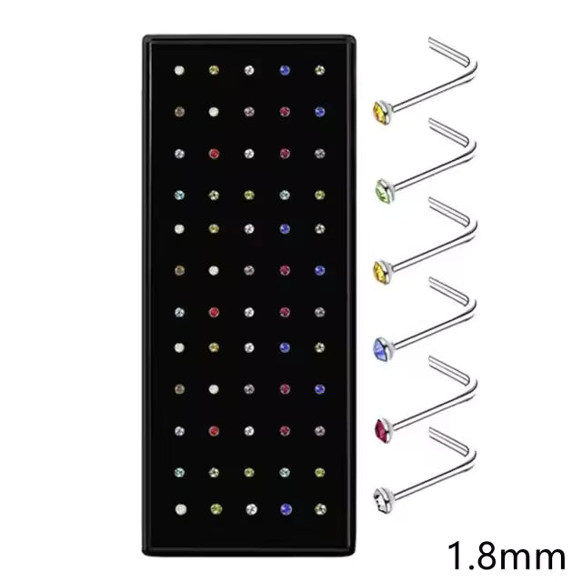 Fashion Crystal Stainless Steel Nose Stud Piercing for Women, Hypoallergenic 1.8mm Nose Ring, Straight/L/Screw Shaped