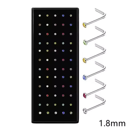 Fashion Crystal Stainless Steel Nose Stud Piercing for Women, Hypoallergenic 1.8mm Nose Ring, Straight/L/Screw Shaped