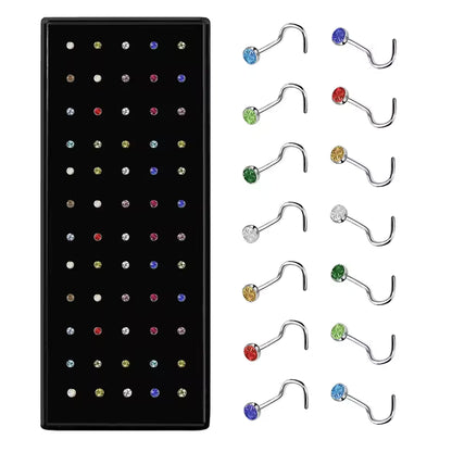 Fashion Crystal Stainless Steel Nose Stud Piercing for Women, Hypoallergenic 1.8mm Nose Ring, Straight/L/Screw Shaped