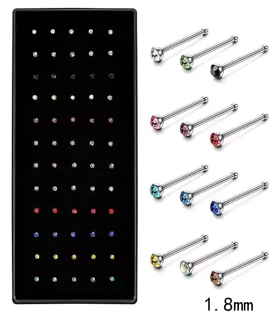 Fashion Crystal Stainless Steel Nose Stud Piercing for Women, Hypoallergenic 1.8mm Nose Ring, Straight/L/Screw Shaped
