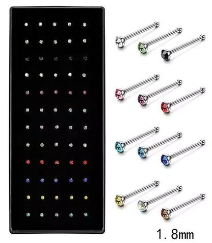 Fashion Crystal Stainless Steel Nose Stud Piercing for Women, Hypoallergenic 1.8mm Nose Ring, Straight/L/Screw Shaped