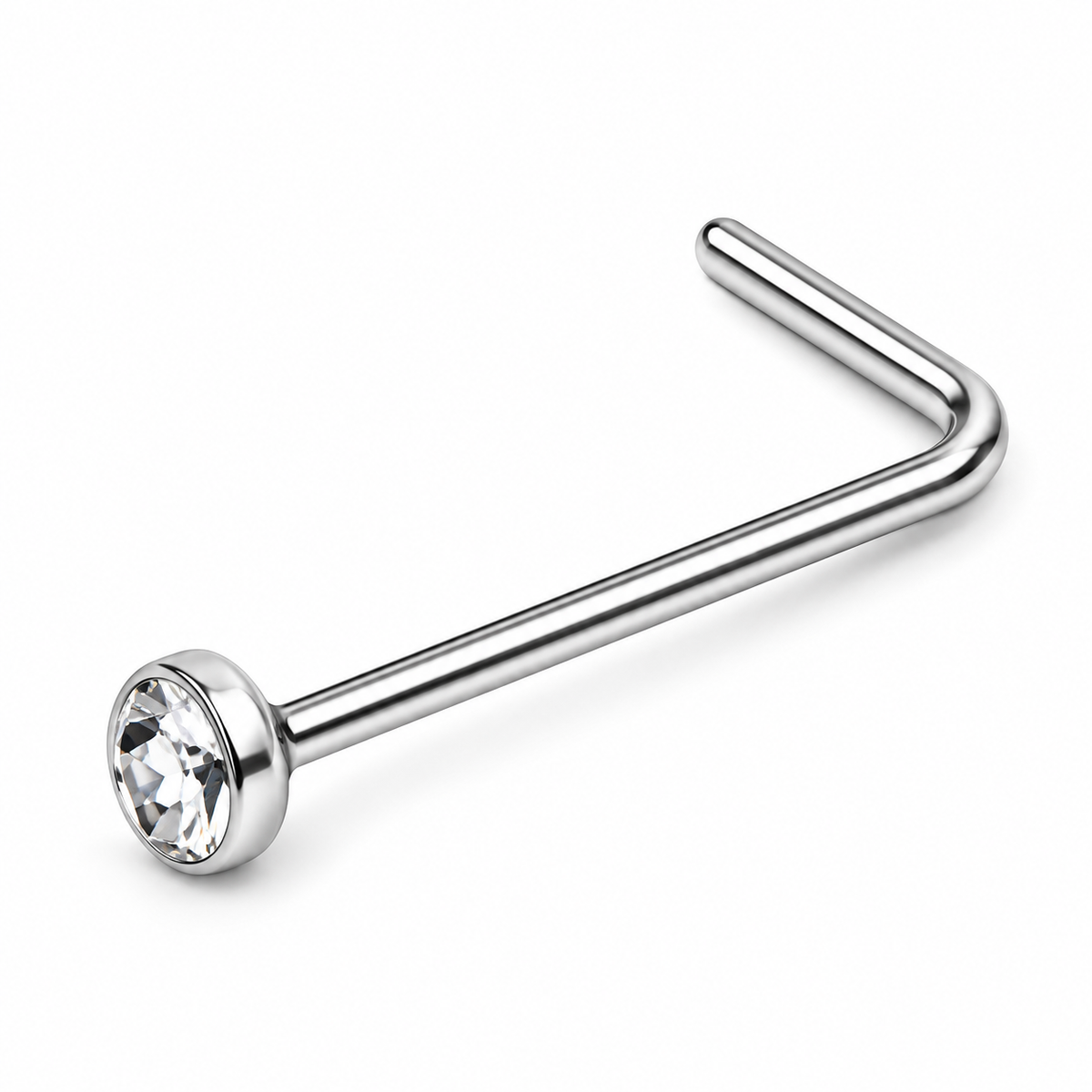 Fashion Crystal Stainless Steel Nose Stud Piercing for Women, Hypoallergenic 1.8mm Nose Ring, Straight/L/Screw Shaped