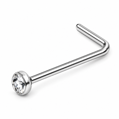 Fashion Crystal Stainless Steel Nose Stud Piercing for Women, Hypoallergenic 1.8mm Nose Ring, Straight/L/Screw Shaped