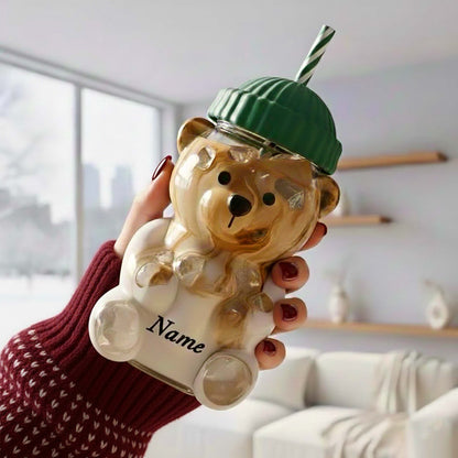 Limited Edition Custom Bear Glass Cup Set with Matching Straw