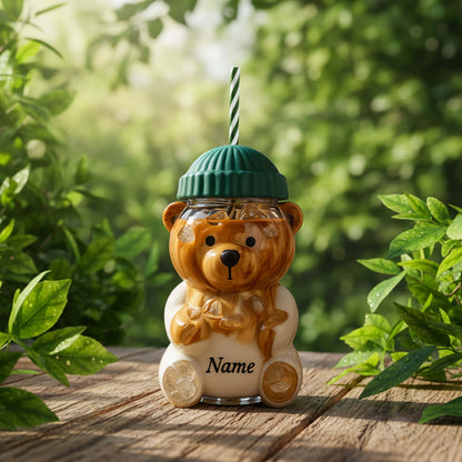 Limited Edition Custom Bear Glass Cup Set with Matching Straw
