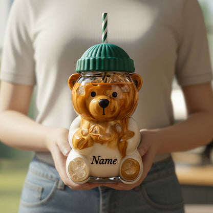 Limited Edition Custom Bear Glass Cup Set with Matching Straw